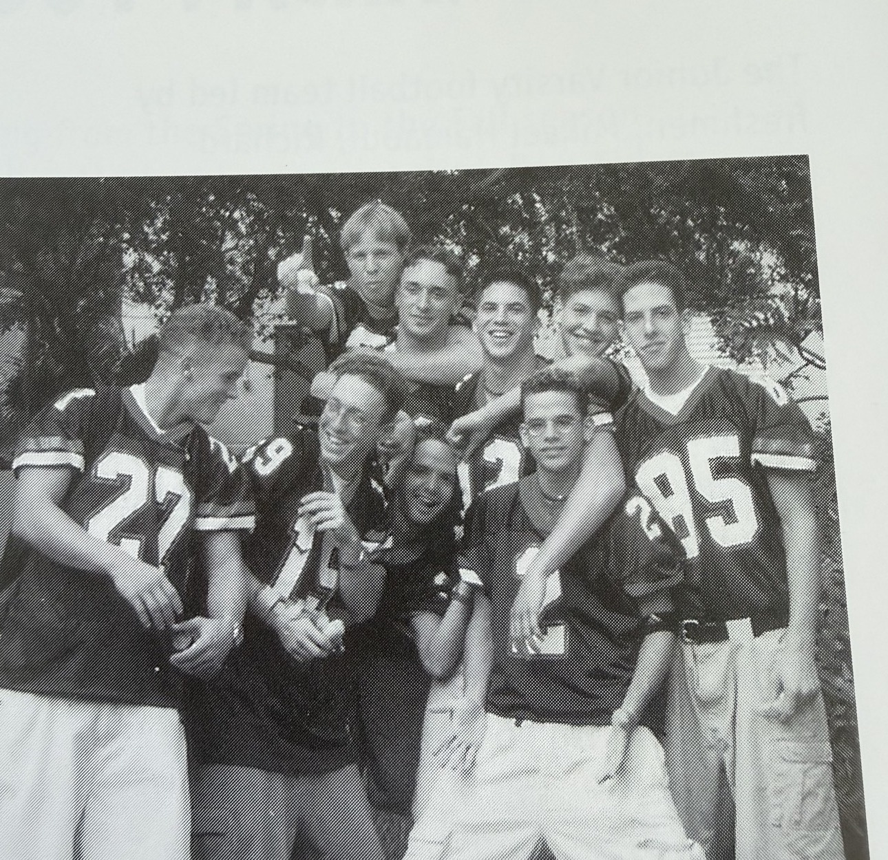 MCDS Senior Class Varsity Football team, from left to right: Joseph (Joe) Feisthammel, Christopher (Greeny) Greenfield, Chad Konchak, Lawrence (Larry) Jessup, David Botero, Roy Altman, David Solomon, Jonathan Shoaf, Michel (Mike) Grondin. Not pictured: Ari Gutman.