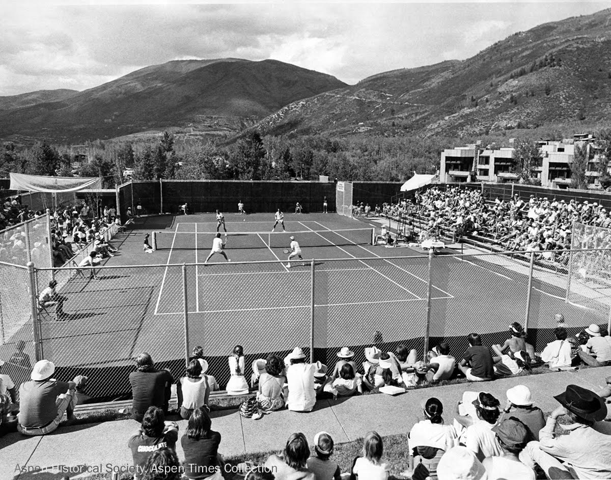 Tennis at the Aspen Club, 1978 — he played A-flight here for a decade. Aspen Historical Society, Aspen Times Collection.