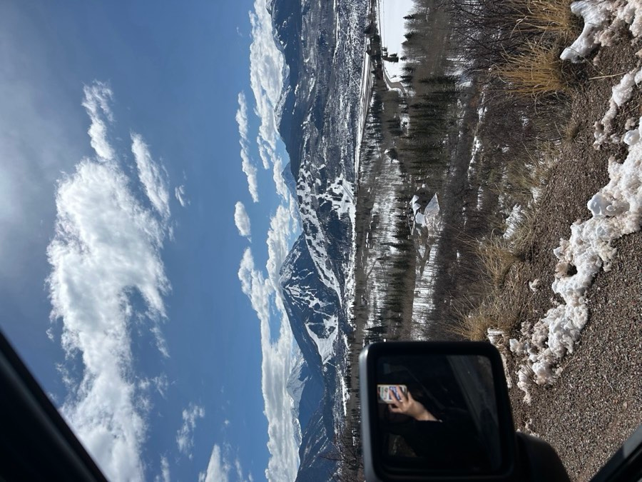 Roaring Fork Valley panorama in winter, shot from a vehicle window