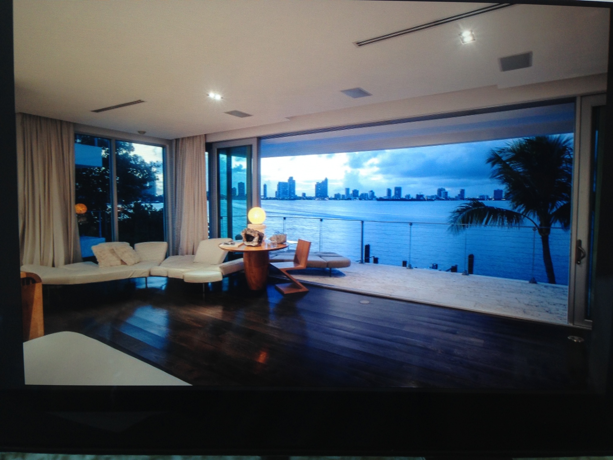 420 W San Marino Drive on the Venetian Islands — the contemporary home built in 2006, looking north west toward Edgewater across Biscayne Bay.