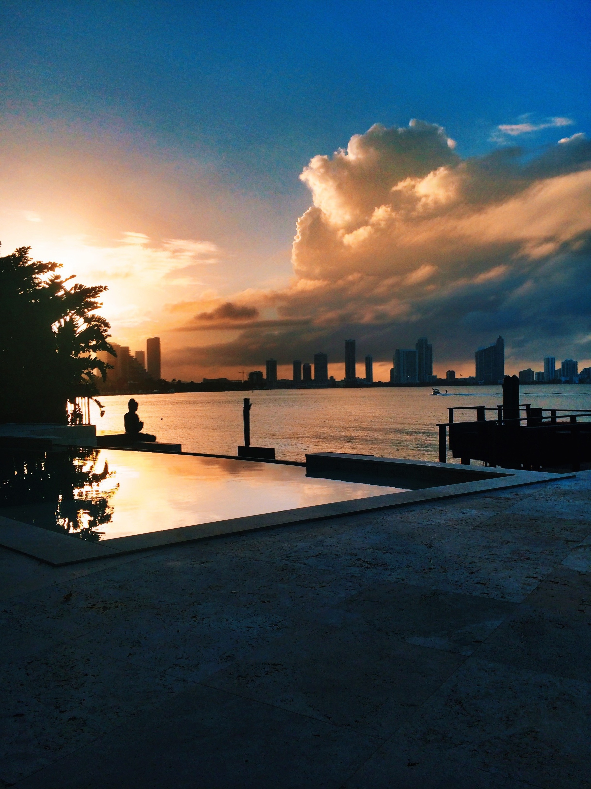Sunset from the 420 W San Marino terrace. The view that made the listing.